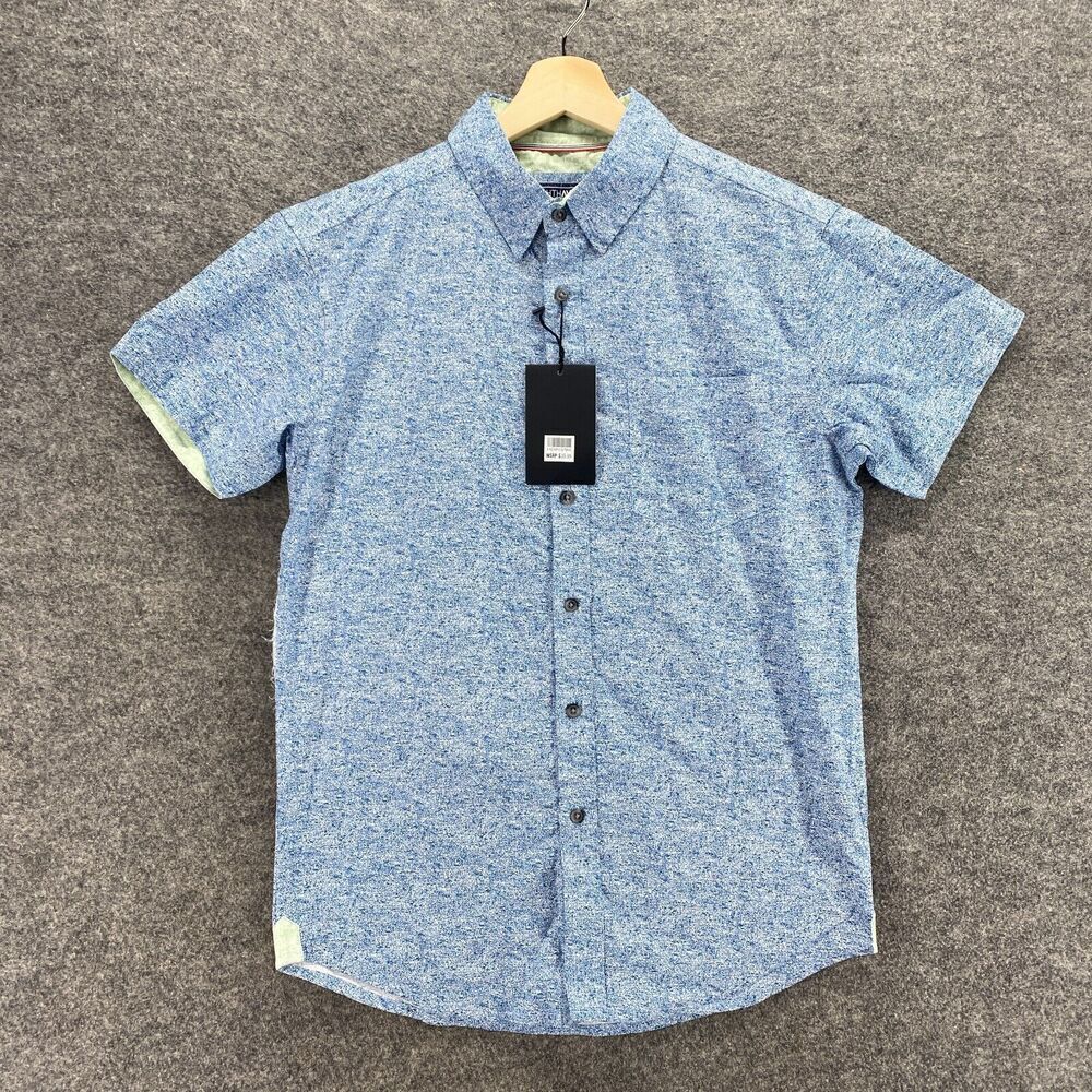 New Eight Avenue Shirt Boys S Small Blue Button Up Collared Short Sleeve Cotton